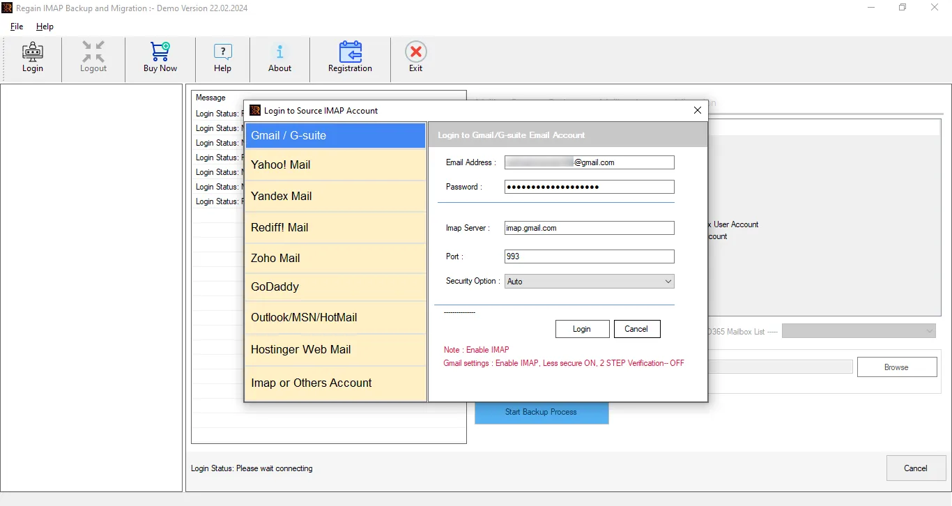 Export IMAP Emails to a New IMAP Server using Regain Software