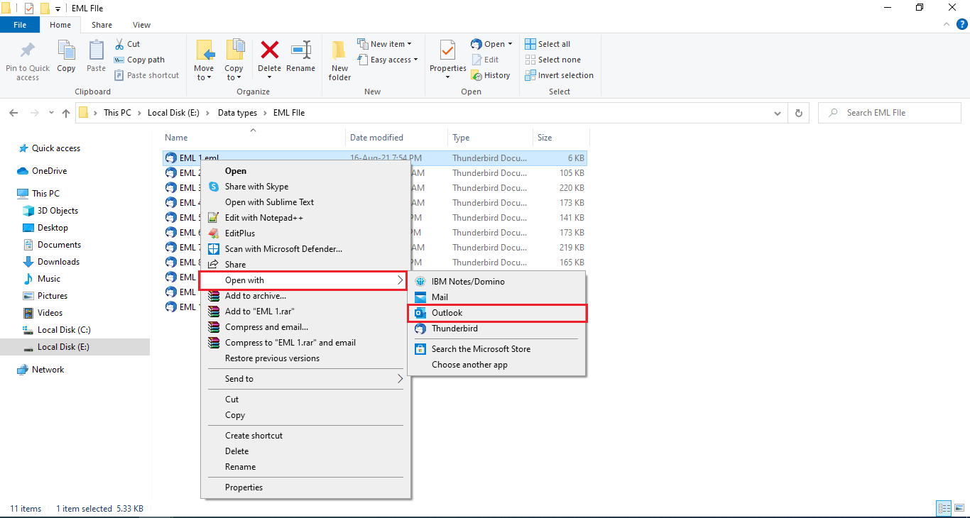 Step to import eml files