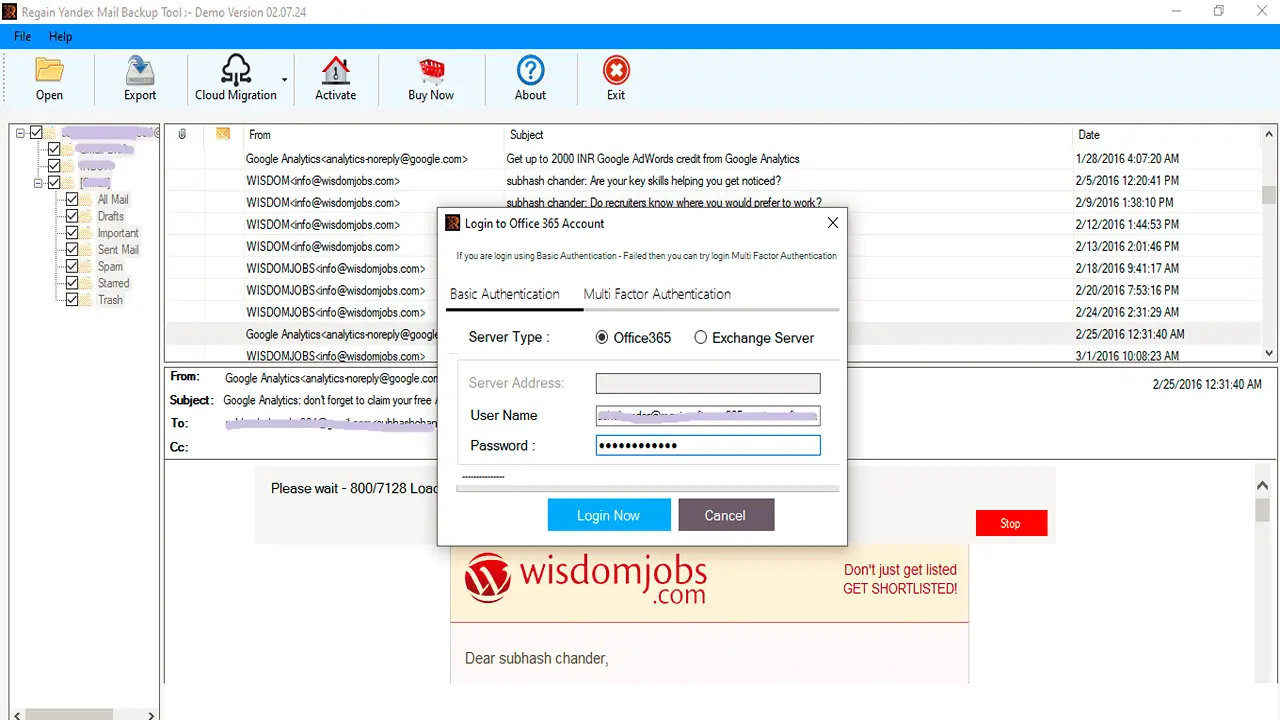 Yandex Mailbox to Office 365
