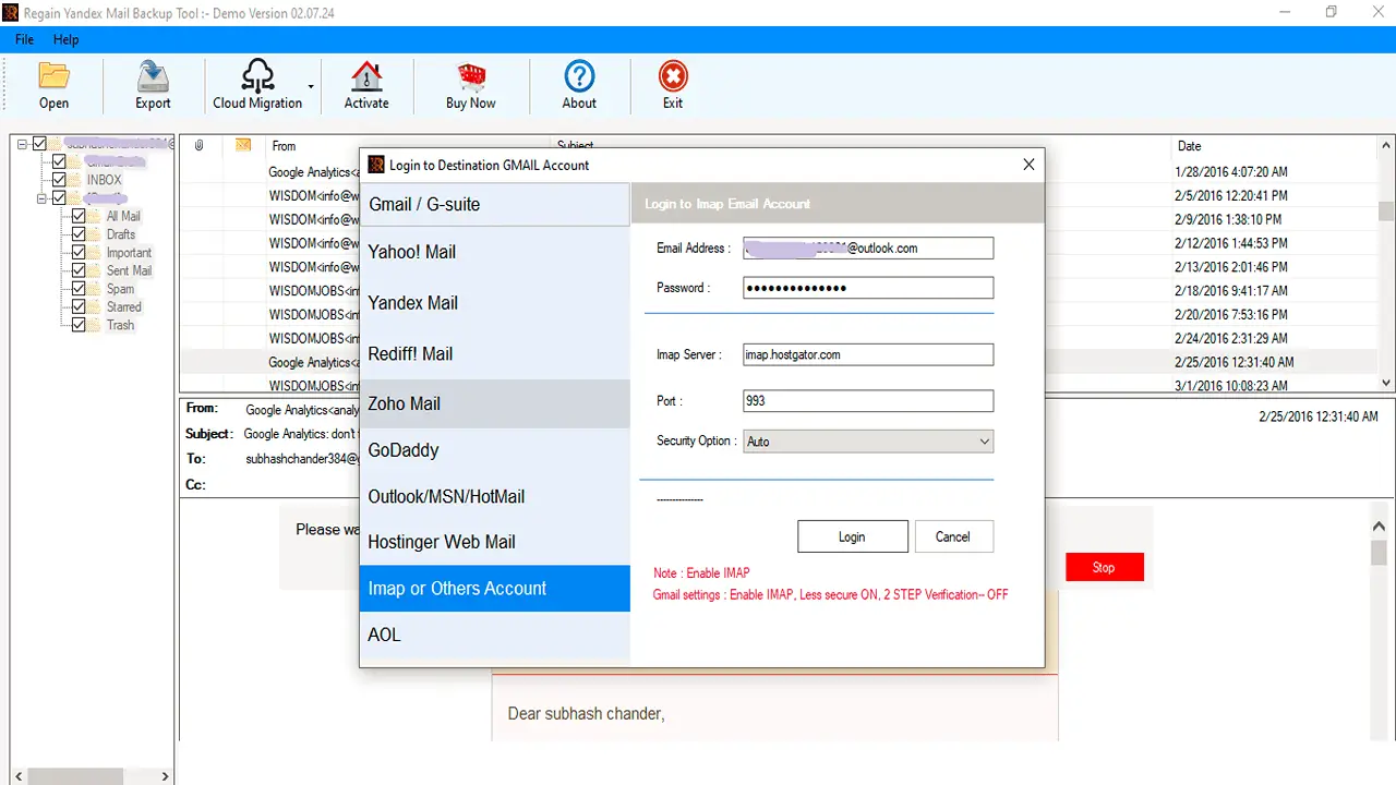 Yandex Mailbox to Cloud Migration