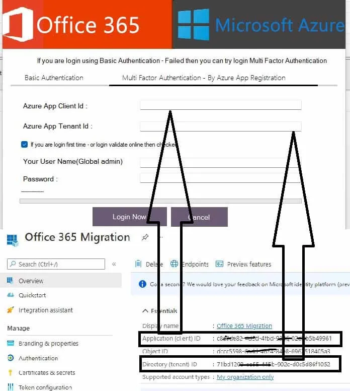 Enter ClientId and TenantId into Regain PST to Office 365 Login Portal