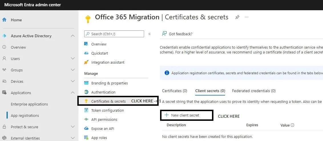 Generate Certificates and secrets