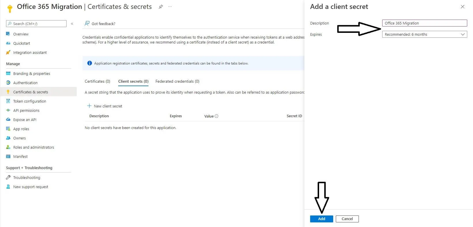 Add a Client secrets